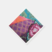 Serviette En Papier Fleur rose brodée look violet (Coin)