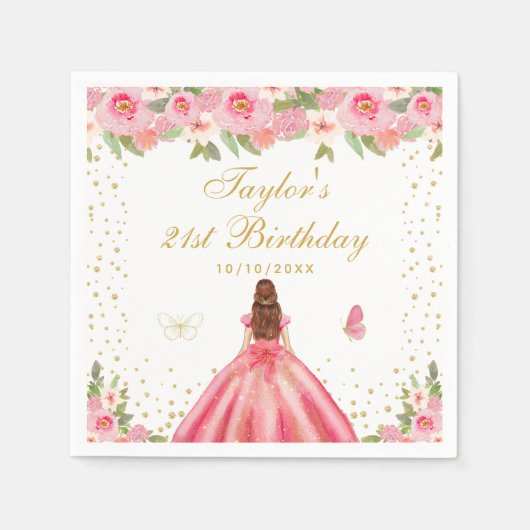 Serviette En Papier Fleur rose Brown coiffeuse fête d'anniversaire (Devant)