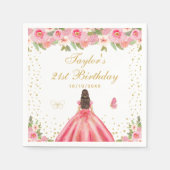 Serviette En Papier Fleur rose Brunette Coiffeuse Fille Anniversaire (Devant)
