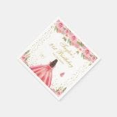Serviette En Papier Fleur rose Brunette Coiffeuse Fille Anniversaire (Coin)
