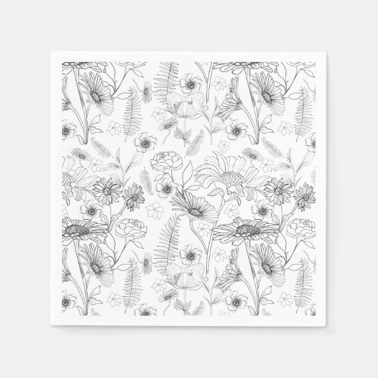 Serviette En Papier Fleur rose de marguerite noire et blanche (Devant)