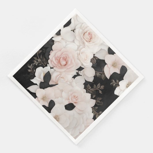 Serviette En Papier Fleur rose et noire (Coin)