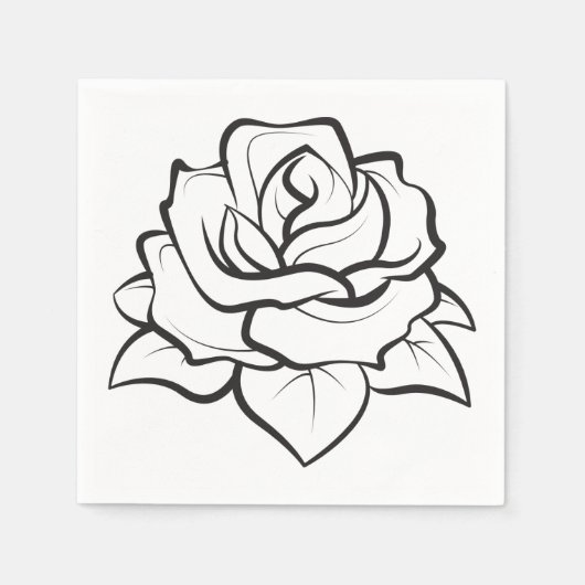 Serviette En Papier Fleur Rose florale Noir et Blanc mariage (Devant)