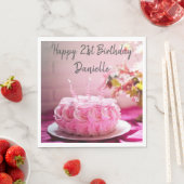 Serviette En Papier Fleur Rose gâteau d'anniversaire Joyeux anniversai (En situation)