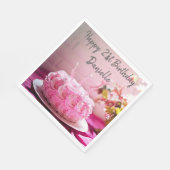 Serviette En Papier Fleur Rose gâteau d'anniversaire Joyeux anniversai (Coin)