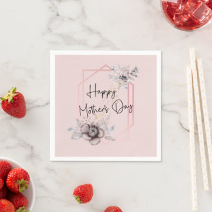 Serviette en papier Fleur rose Joyeuse fête des mè