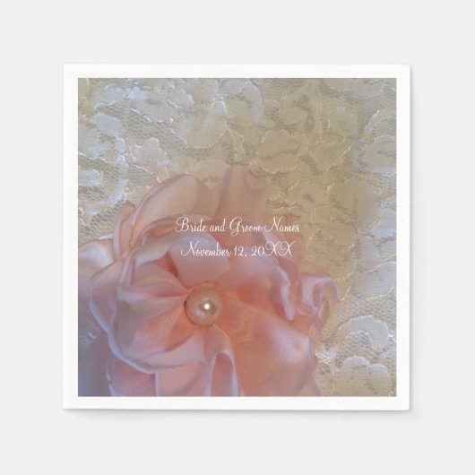 Serviette En Papier Fleur Rose Lace Blanche Avec Pearle (Devant)