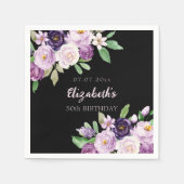 Serviette En Papier Fleur rose lavande violet noir anniversaire (Devant)