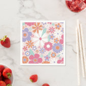 Serviette En Papier Fleur rose rétro groovy (En situation)