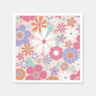 Serviette En Papier Fleur rose rétro groovy