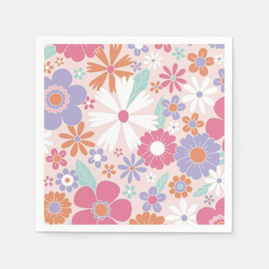 Serviette En Papier Fleur rose rétro groovy (Devant)