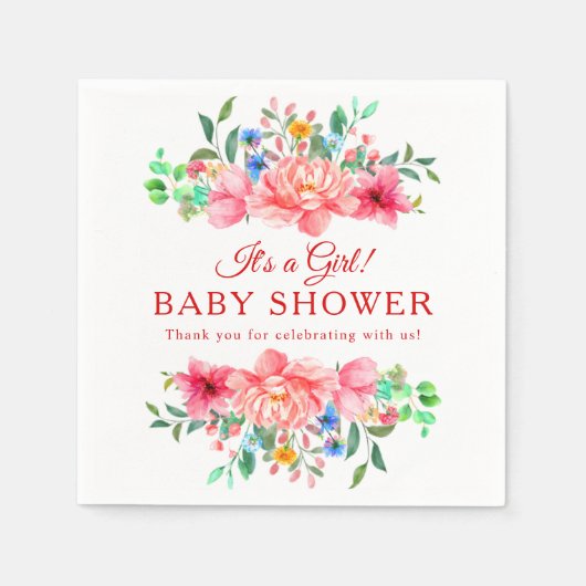 Serviette En Papier Fleur rose rose Baby shower élégant (Devant)