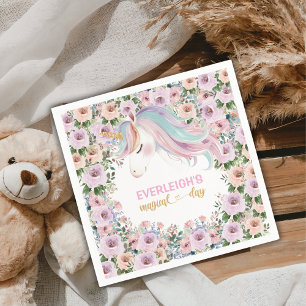 Serviette En Papier Fleur rose Unicorne magique 1er anniversaire