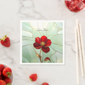 Serviette En Papier Fleur rouge en vitrail (En situation)
