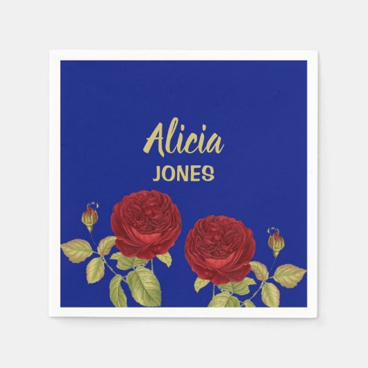 Serviette En Papier Fleur rouge et bleu feuille (Devant)