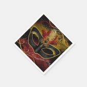 Serviette En Papier Fleur rouge étincelante et or Masque de plumes (Coin)