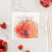 Serviette En Papier Fleur rouge orange d'aquarelle (En situation)