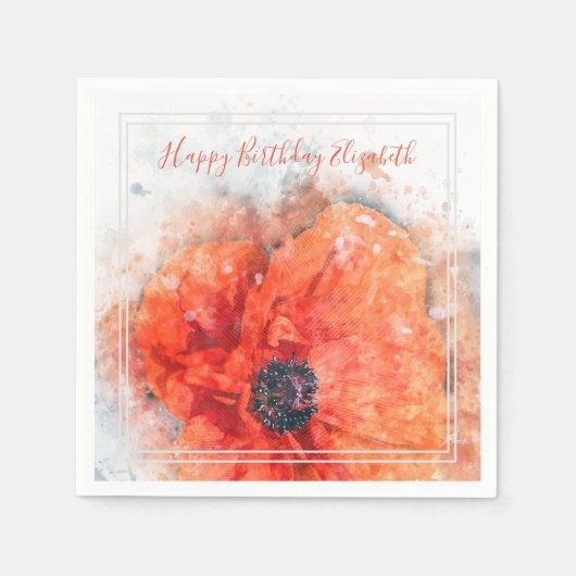 Serviette En Papier Fleur rouge orange d'aquarelle (Devant)
