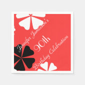 Serviette En Papier Fleur rouge Personnalisée 90e fête d'anniversaire (Devant)