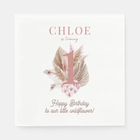 Serviette En Papier Fleur sauvage 1er anniversaire fille (Devant)