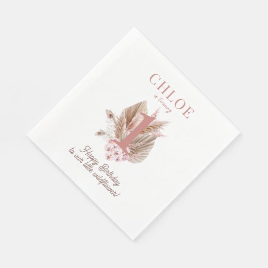 Serviette En Papier Fleur sauvage 1er anniversaire fille (Coin)