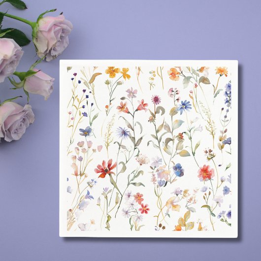 Serviette En Papier Fleur sauvage aquarelle colorée