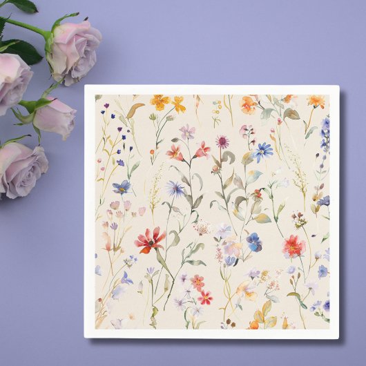 Serviette En Papier Fleur sauvage aquarelle couleur boho