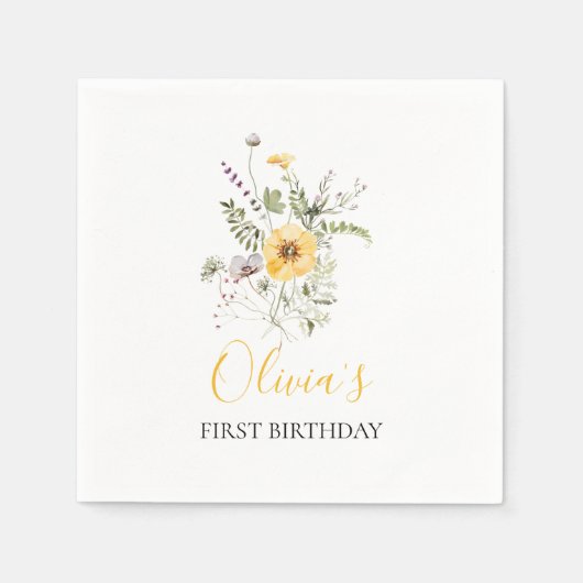 Serviette En Papier Fleur sauvage aquarelle fleurie premier anniversai (Devant)