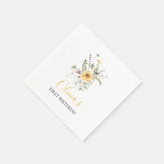 Serviette En Papier Fleur sauvage aquarelle fleurie premier anniversai (Coin)