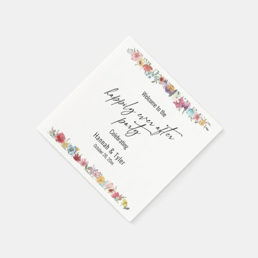 Serviette En Papier Fleur sauvage aquarelle heureux après la fête (Coin)