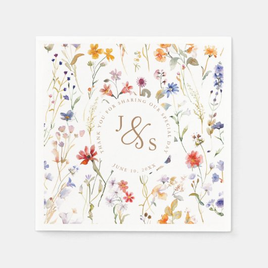 Serviette En Papier Fleur sauvage aquarelle mariage élégant (Devant)