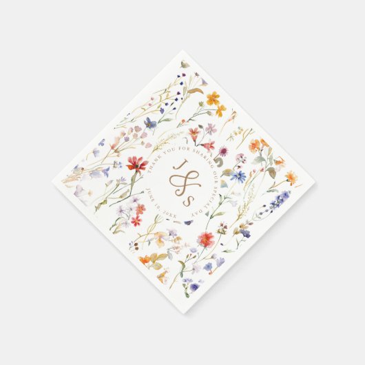 Serviette En Papier Fleur sauvage aquarelle mariage élégant (Coin)