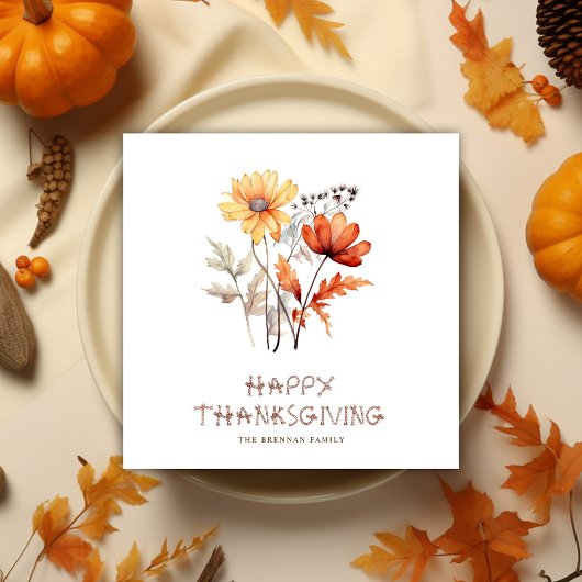 Serviette En Papier Fleur sauvage Automne Élégant Rustique Thanksgivin