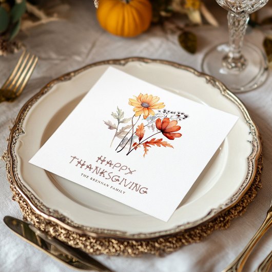 Serviette En Papier Fleur sauvage Automne Élégant Rustique Thanksgivin