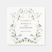 Serviette En Papier Fleur sauvage bleu aquarelle Mariage Monogramme (Devant)