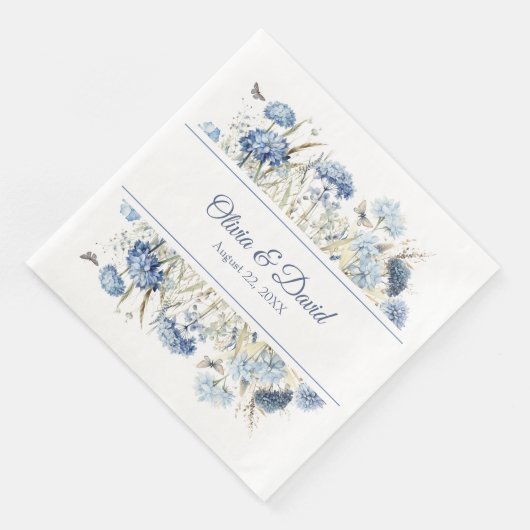 Serviette En Papier Fleur sauvage bleu français Mariage de pré- (Coin)