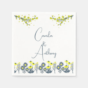 Serviette En Papier Fleur sauvage bleu jaune Floral Boho Mariage