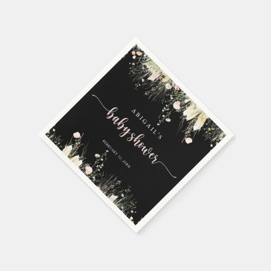 Serviette En Papier Fleur sauvage Boho Baby shower noir serviettes (Coin)