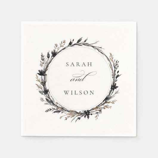 Serviette En Papier Fleur sauvage Boho Black Brown Automne Mariage (Devant)