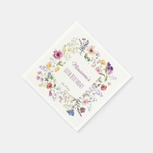 Serviette En Papier Fleur sauvage boho fleurs violet fête d'anniversai (Coin)