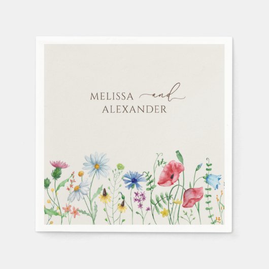 Serviette En Papier Fleur sauvage Boho Garden Mariage beige serviettes (Devant)