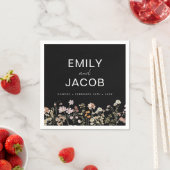 Serviette En Papier Fleur sauvage Boho Mariage En Fleur Noir (En situation)