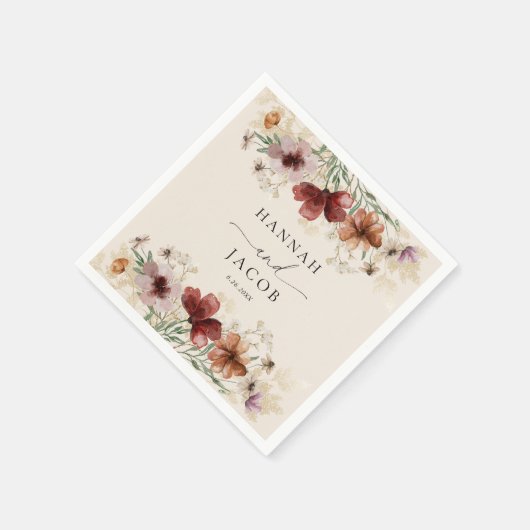 Serviette En Papier Fleur sauvage Boho Mariage personnalisé (Coin)