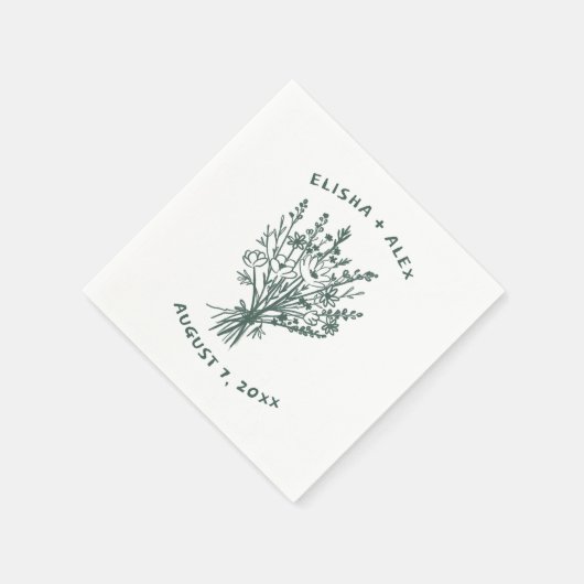 Serviette En Papier Fleur sauvage Bouquet Rustique Whimsical Mariage B (Coin)