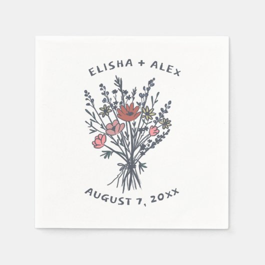Serviette En Papier Fleur sauvage Bouquet Rustique Whimsical Mariage B (Devant)