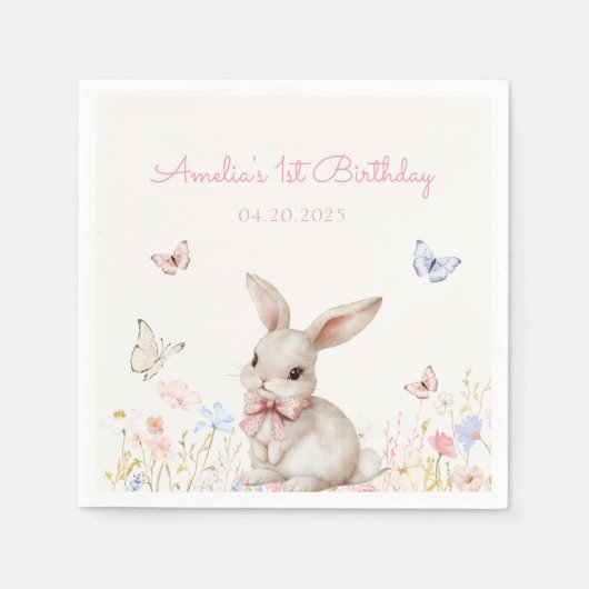 Serviette En Papier Fleur sauvage Bunny Papier d'anniversaire Napkin (Devant)