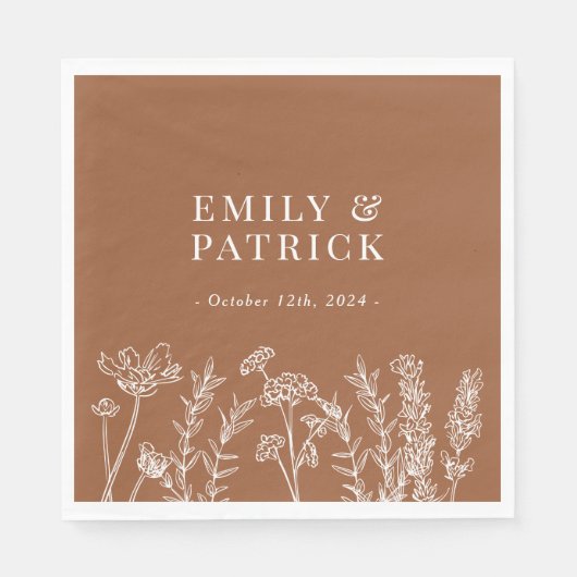 Serviette En Papier Fleur sauvage Burnt Orange Mariage (Devant)