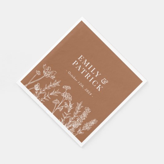 Serviette En Papier Fleur sauvage Burnt Orange Mariage (Coin)