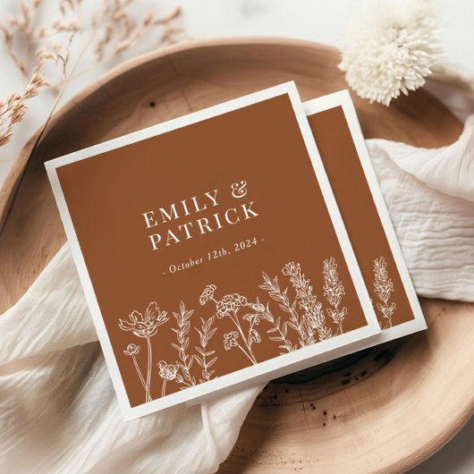 Serviette En Papier Fleur sauvage Burnt Orange Mariage