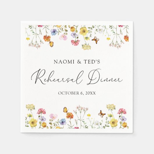 Serviette En Papier Fleur sauvage Butterflies Boho Dîner de répétition (Devant)